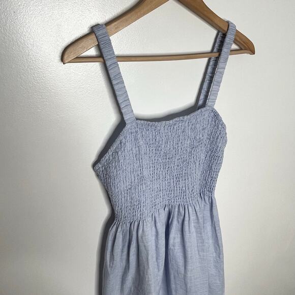 J. Crew Womens Smocked Midi Dress Large Baby Blue Linen Cotton Blend Summer - Picture 4 of 12